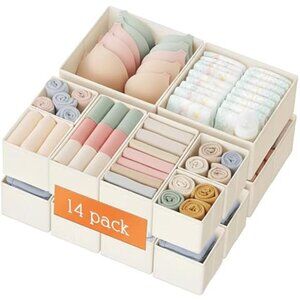 Drawer Organizer 14 Pack Dresser Closet Storage Bins Dividers Beige